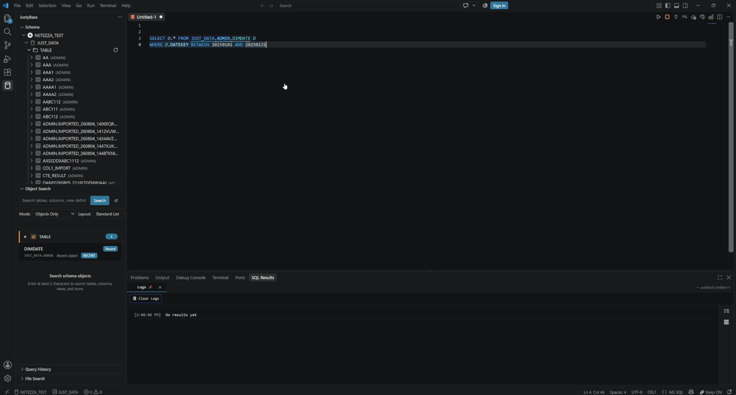 Generating and exploring an ERD in JustyBase