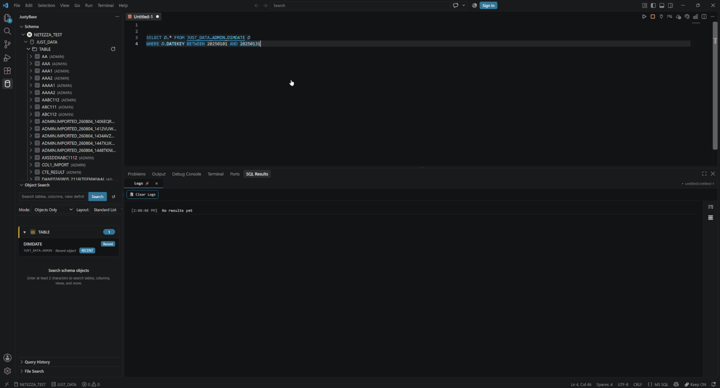 Building a joined SQL query visually in JustyBase