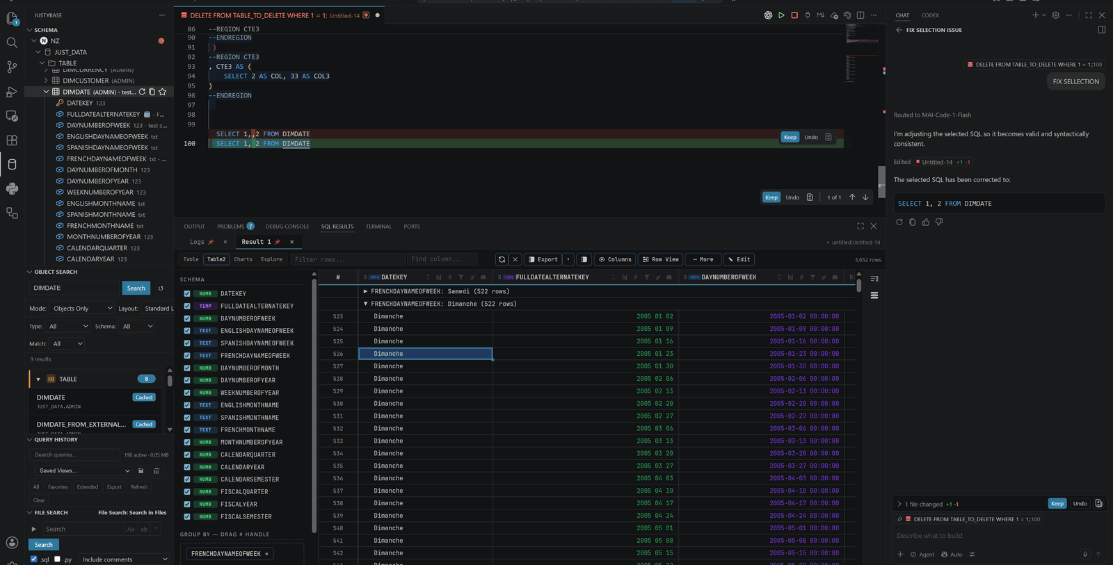 AI-assisted SQL correction in JustyBase