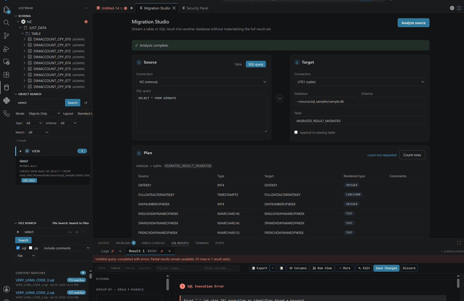 Migration Studio for streaming Netezza results into another database